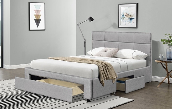Rangka Tempat Tidur Berlapis King Size Abu-abu Biru Tua Linen Hitam Dengan Menarik