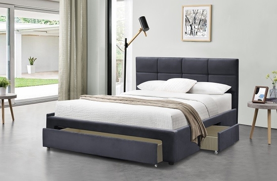 Rangka Tempat Tidur Berlapis King Size Abu-abu Biru Tua Linen Hitam Dengan Menarik