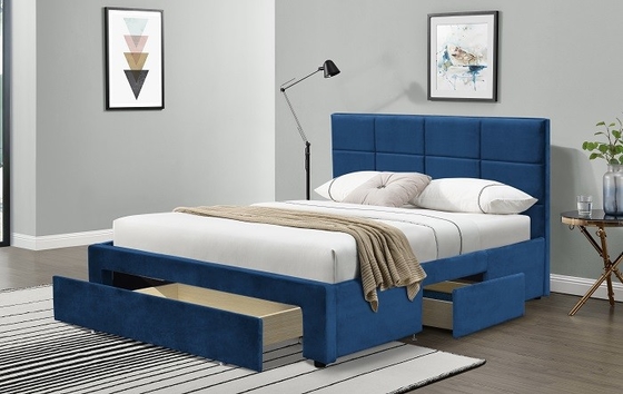 Rangka Tempat Tidur Berlapis King Size Abu-abu Biru Tua Linen Hitam Dengan Menarik