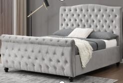 Ranjang Giring Beludru Ratu Abu-abu Lembut, Headboard Tinggi yang Nyaman