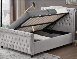 Ranjang Giring Beludru Ratu Abu-abu Lembut, Headboard Tinggi yang Nyaman