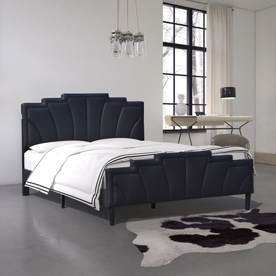 Pabrikan Tempat Tidur Berlapis Kulit PU Hitam Bentuk Khusus Ukuran King Modern