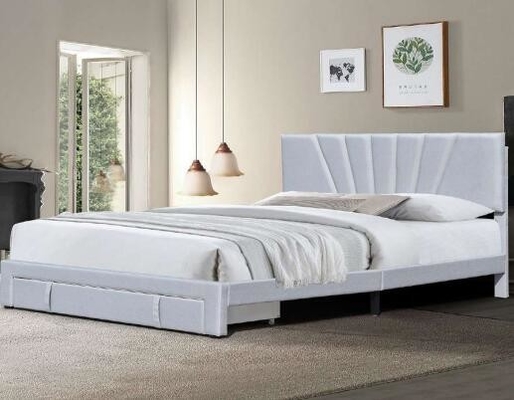 Tempat Tidur Penyimpanan Berlapis Kain Kulit Modern Warna Abu-abu Dengan Laci