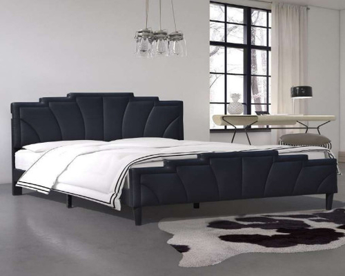 Rangka Tempat Tidur Berlapis Bentuk Khusus Modern King Size Black PU Leather