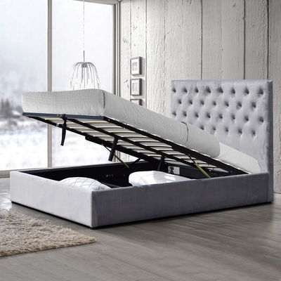 Tempat Tidur Penyimpanan Angkat Rangka Tempat Tidur Berlapis Linen Ukuran Penuh dengan Penyimpanan Hidraulik