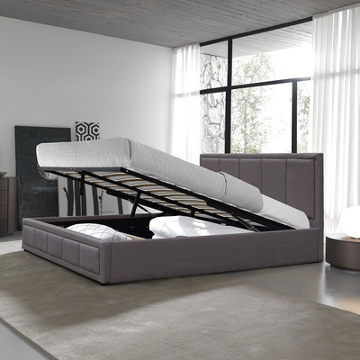 Dark Grey Double Size Kain Linen Tempat Tidur Berlapis Kayu Produsen Tempat Tidur Grosir