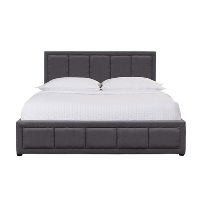 Dark Grey Double Size Kain Linen Tempat Tidur Berlapis Kayu Produsen Tempat Tidur Grosir