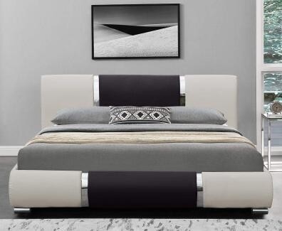 Produsen Tempat Tidur Kulit Desain Fashion Minimalis Hitam Putih PU Curve Bedstead