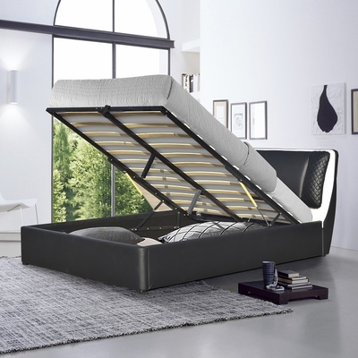 Ukuran Penuh Kulit PU Hitam Mengangkat Tempat Tidur Penyimpanan Tempat Tidur Kulit Produsen Grosir