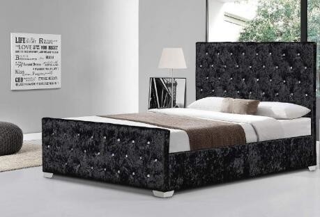 Rangka Tempat Tidur Berlapis Hitam Mewah Berumbai Gaya Dengan Kancing