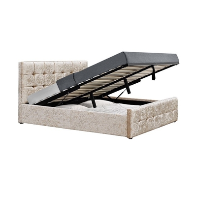Tempat Tidur Penyimpanan Kayu Ukuran Queen, Produsen Kain Beludru Tempat Tidur Berlapis Modern