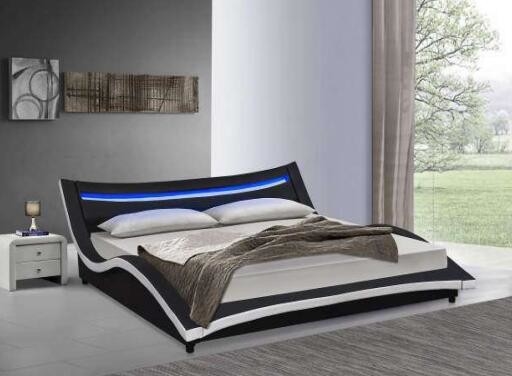 Tempat Tidur Platform Berlapis Curve Deluxe Ukuran Penuh Modern Dengan Kepala Tempat Tidur LED