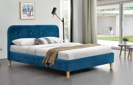 Bingkai Tempat Tidur Berlapis Kain Biru Cemerlang Dengan Produsen Tempat Tidur Grosir Headboard