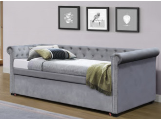 Daybed Trundle Berlapis Kain Multifungsi Warna Abu-Abu Dengan Penyimpanan