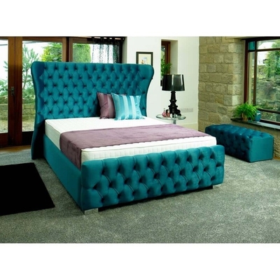 Rangka Tempat Tidur Furnitur Rumah Raja Beludru Hancur yang Dapat Disesuaikan Dengan Tombol