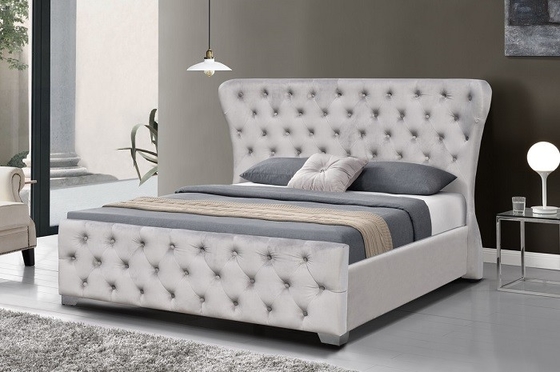 Rangka Tempat Tidur Furnitur Rumah Raja Beludru Hancur yang Dapat Disesuaikan Dengan Tombol