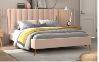 Rangka Tempat Tidur Sayap Berlapis Kain King Size Warna Krem