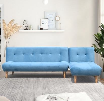 L Berbentuk Lipat Tempat Tidur Sofa Berlapis Biru Modern Berkualitas Tinggi