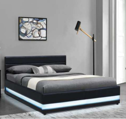 Artistik RGB LED Rangka Tempat Tidur King Single Size Gas Lift Base Storage Leather