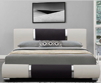 Tempat Tidur Kulit Imitasi Desain Fashion Minimalis Tempat Tidur Kurva Pu Hitam Putih