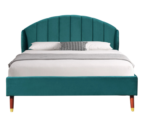 Desain Rangka Tempat Tidur Kayu Berlapis OEM Modern Double Size Velvet Plywood