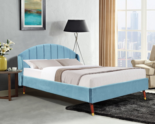 Tempat Tidur King Berlapis Beludru Biru Dengan Kepala Tempat Tidur Minimalis