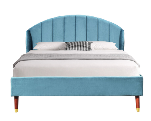 Tempat Tidur King Berlapis Beludru Biru Dengan Kepala Tempat Tidur Minimalis
