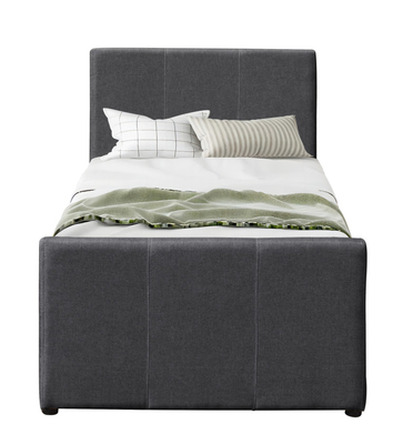 Rangka Daybed Twin Kayu Linen Abu-abu Gelap Dengan Trundle yang Dapat Diperpanjang Untuk Kamar Tidur
