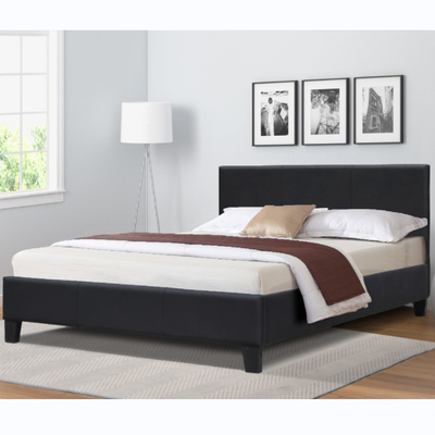Tempat Tidur Platform Berlapis Kulit Imitasi Hitam BSCI Dengan Headboard