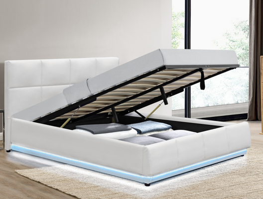 Ukuran Opsional Putih Kulit Palsu Gas Lift Tempat Tidur Lapisan Frame Lapisan Dengan Penyimpanan dan Led