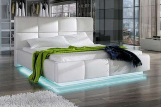 Ukuran Opsional Putih Kulit Palsu Gas Lift Tempat Tidur Lapisan Frame Lapisan Dengan Penyimpanan dan Led
