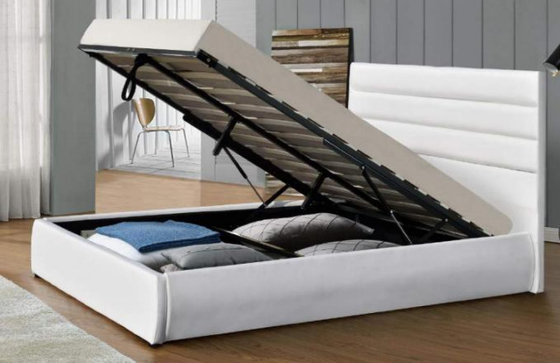 Penyimpanan Tempat Tidur Platform Berlapis Ukuran King Kulit Pu Modern Dengan Headboard Putih