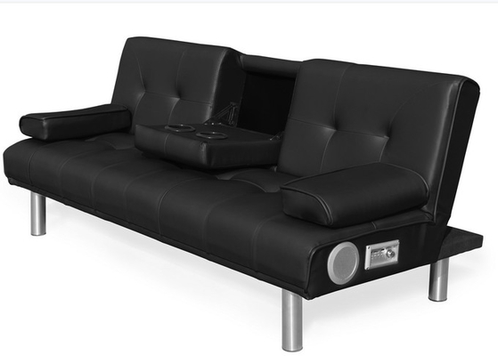 Tempat Tidur Sofa Malas Lipat Tiga Tempat Duduk Kulit Imitasi Dengan Tempat Cangkir Dan Speaker Bluetooth