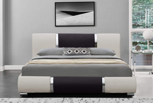 Tempat Tidur Platform Ukuran Penuh Berlapis, Rangka Tempat Tidur Kulit Imitasi dengan Headboard, Menghemat Ruang