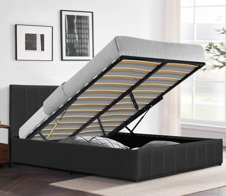 Kain Velvet Hitam Ukuran Raja Gas Lift Tempat Tidur Kerangka Kayu