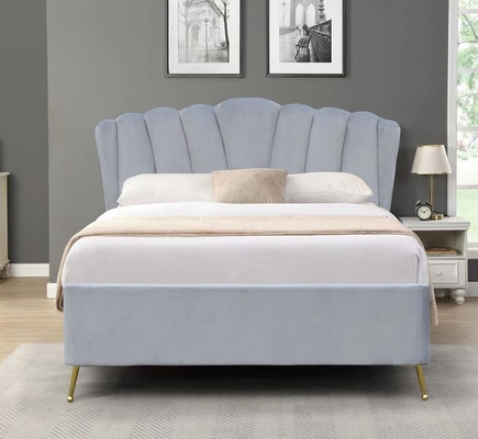 Double Size Bsci Lift Storage Bed Frame Elegant Grey Velvet Fabric Ottoman