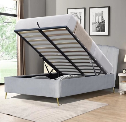 Double Size Bsci Lift Storage Bed Frame Elegant Grey Velvet Fabric Ottoman