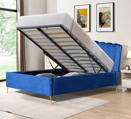 Double Size Bsci Lift Storage Bed Frame Elegant Grey Velvet Fabric Ottoman