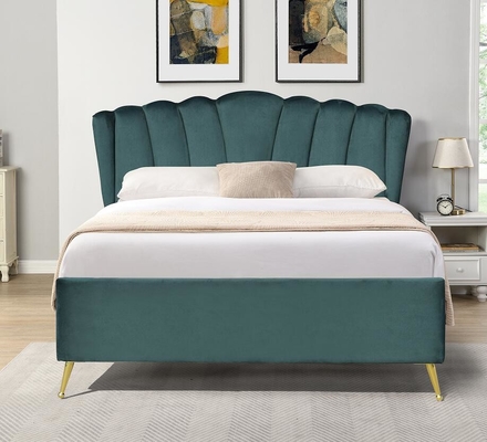 Kain Velvet Biru Ottoman Lift Gas Storage Bed Dengan Empat Kaki Emas