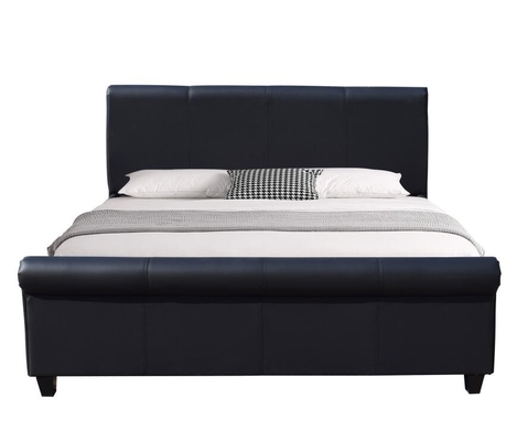 Serbaguna Rangka Tempat Tidur Lapisan Ukuran Raja Hitam Kulit Palsu Sleigh Headboard Footboard