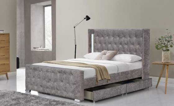 Tempat tidur velevt Penyimpanan Berumbai dengan lampu LED dan Tombol Diamand
