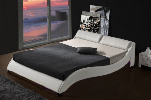 Kerangka tempat tidur platform berlapis dengan pencahayaan led, desain kurva