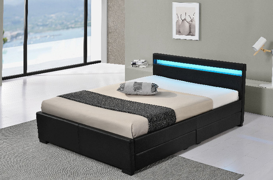 Rangka Tempat Tidur Penuh dengan Headboard dan Laci Penyimpanan Stasiun Pengisian Daya LED