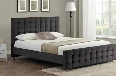 Rangka Tempat Tidur dengan Headboard, Tempat Tidur Platform Kokoh dengan Penyangga Bilah Kayu