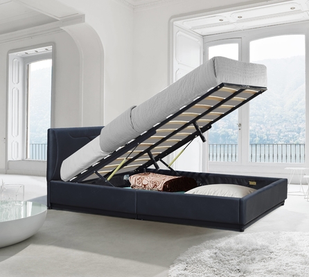 Rangka Tempat Tidur Lift Gas dengan Headboard Berlapis, Tempat Tidur Penyimpanan, dan Dukungan Bilah Kayu, Perakitan Mudah