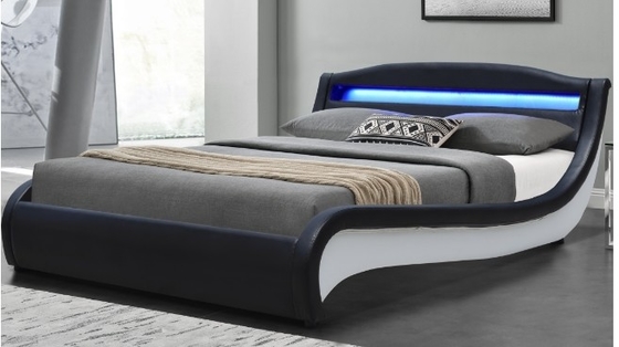 Tempat Tidur Berlapis LED Hitam Putih dengan Lampu Remote Control Nirkabel