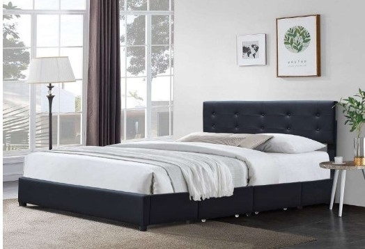 Tempat Tidur Kulit Imitasi Uphostead Hitam dengan Fungsi Penyimpanan Yang Kuat
