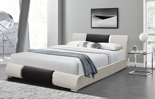 Tempat Tidur Kulit Imitasi Desain Fashion Minimalis Tempat Tidur Kurva Pu Hitam Putih