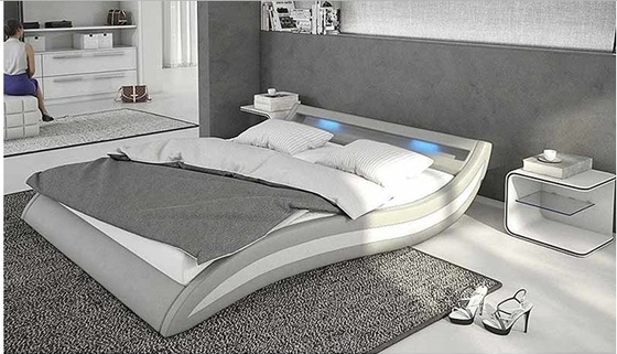 Tempat Tidur Berlapis Lampu LED Gaya Modern Untuk Kamar Tidur