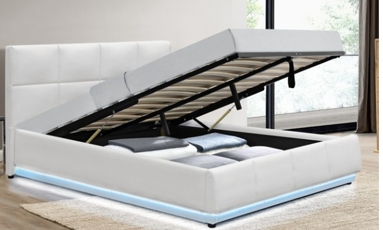 Opsional Warna Kulit Palsu Kasur Gas Lift Storage Dengan Lampu LED Untuk Tidur Nyaman